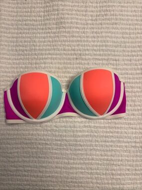Women’s Colorblock Bandeau Swim Top - Coral, Teal & Magenta medium D-DD